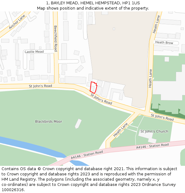 1, BAYLEY MEAD, HEMEL HEMPSTEAD, HP1 1US: Location map and indicative extent of plot