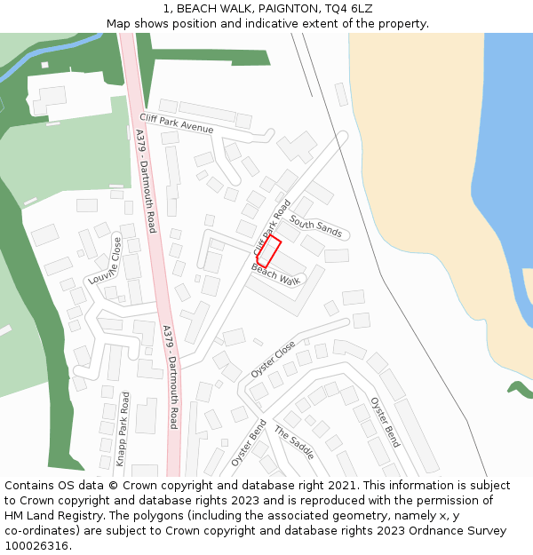 1, BEACH WALK, PAIGNTON, TQ4 6LZ: Location map and indicative extent of plot