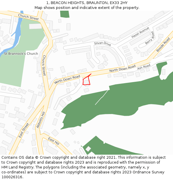 1, BEACON HEIGHTS, BRAUNTON, EX33 2HY: Location map and indicative extent of plot