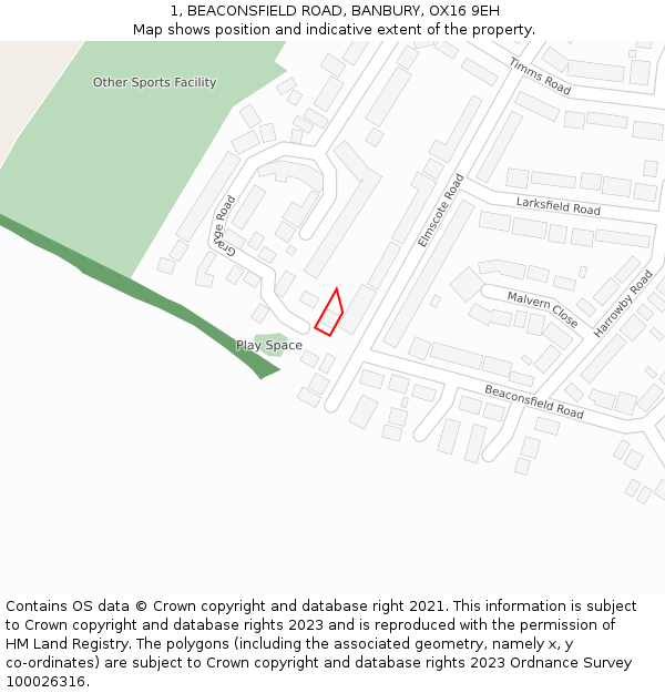 1, BEACONSFIELD ROAD, BANBURY, OX16 9EH: Location map and indicative extent of plot