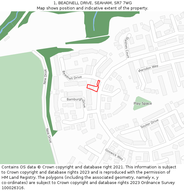 1, BEADNELL DRIVE, SEAHAM, SR7 7WG: Location map and indicative extent of plot