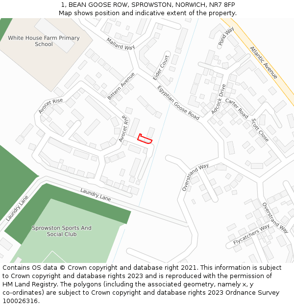 1, BEAN GOOSE ROW, SPROWSTON, NORWICH, NR7 8FP: Location map and indicative extent of plot