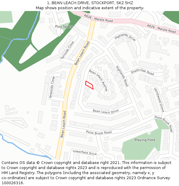 1, BEAN LEACH DRIVE, STOCKPORT, SK2 5HZ: Location map and indicative extent of plot