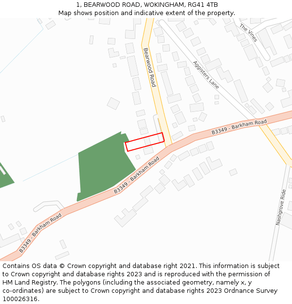 1, BEARWOOD ROAD, WOKINGHAM, RG41 4TB: Location map and indicative extent of plot