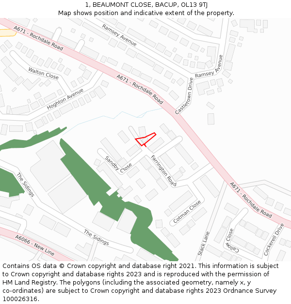 1, BEAUMONT CLOSE, BACUP, OL13 9TJ: Location map and indicative extent of plot