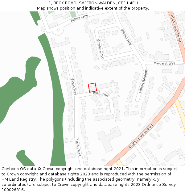 1, BECK ROAD, SAFFRON WALDEN, CB11 4EH: Location map and indicative extent of plot