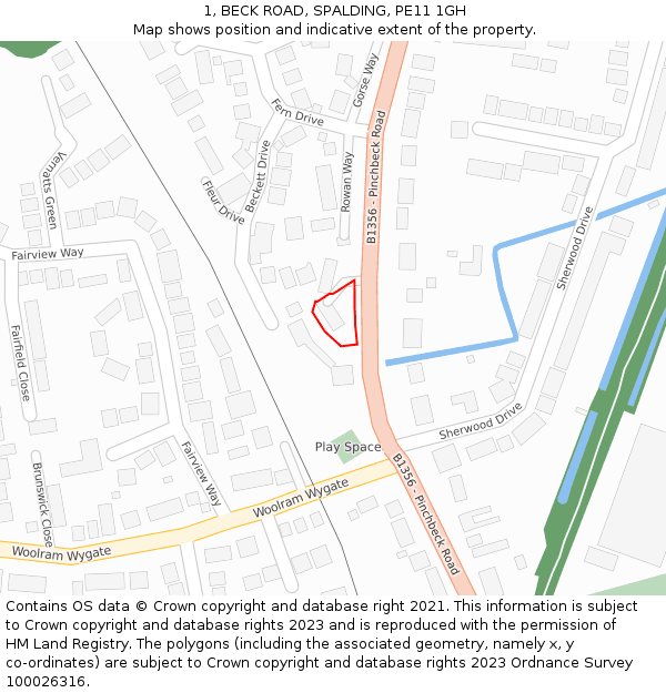 1, BECK ROAD, SPALDING, PE11 1GH: Location map and indicative extent of plot