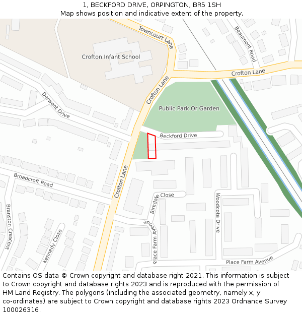 1, BECKFORD DRIVE, ORPINGTON, BR5 1SH: Location map and indicative extent of plot