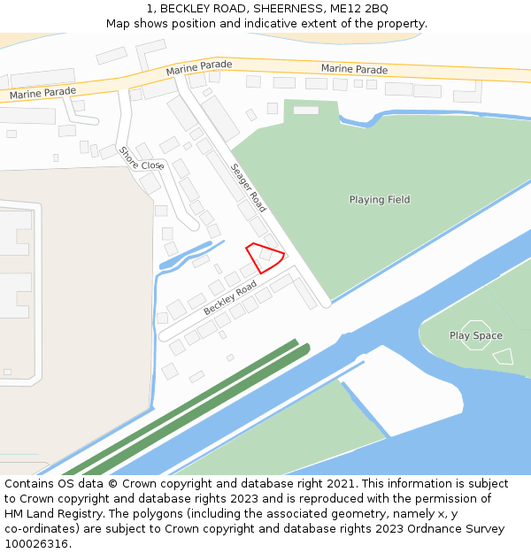 1, BECKLEY ROAD, SHEERNESS, ME12 2BQ: Location map and indicative extent of plot