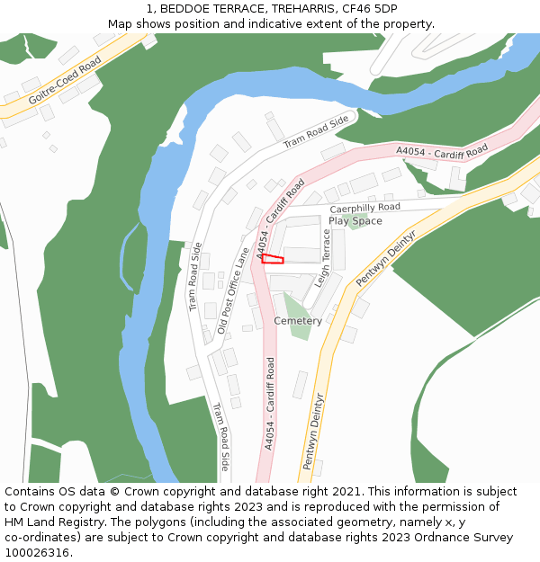 1, BEDDOE TERRACE, TREHARRIS, CF46 5DP: Location map and indicative extent of plot