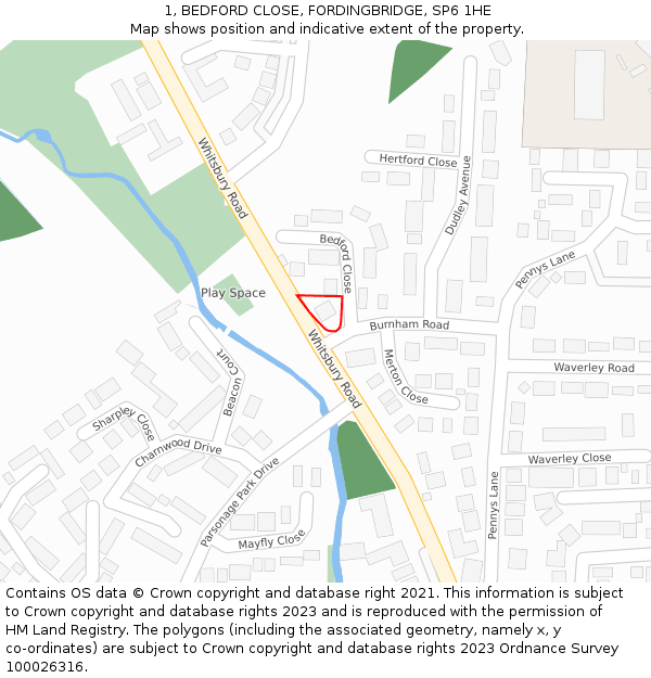 1, BEDFORD CLOSE, FORDINGBRIDGE, SP6 1HE: Location map and indicative extent of plot