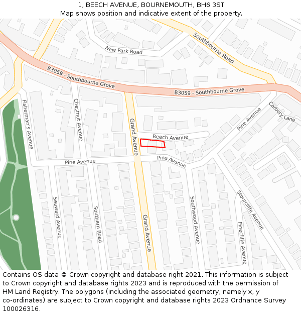 1, BEECH AVENUE, BOURNEMOUTH, BH6 3ST: Location map and indicative extent of plot