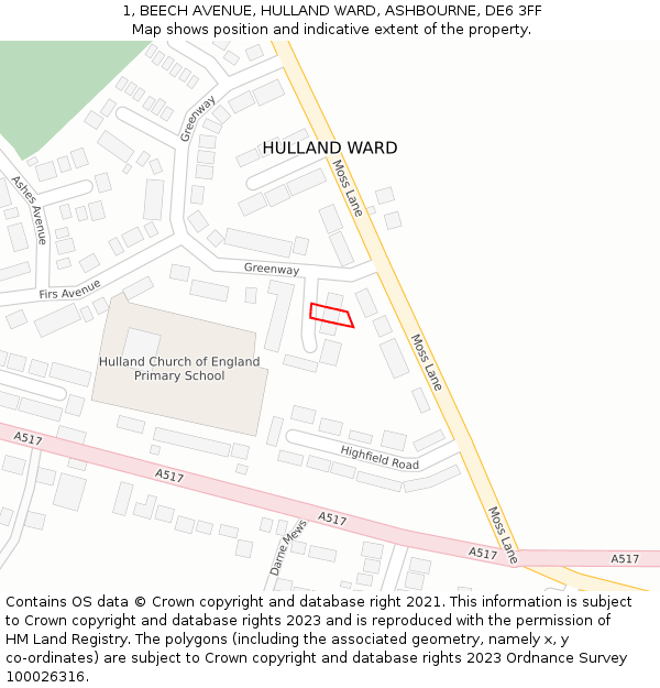 1, BEECH AVENUE, HULLAND WARD, ASHBOURNE, DE6 3FF: Location map and indicative extent of plot