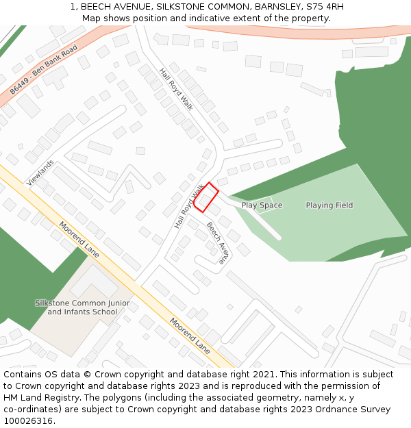 1, BEECH AVENUE, SILKSTONE COMMON, BARNSLEY, S75 4RH: Location map and indicative extent of plot