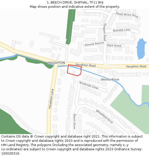 1, BEECH DRIVE, SHIFNAL, TF11 8HJ: Location map and indicative extent of plot