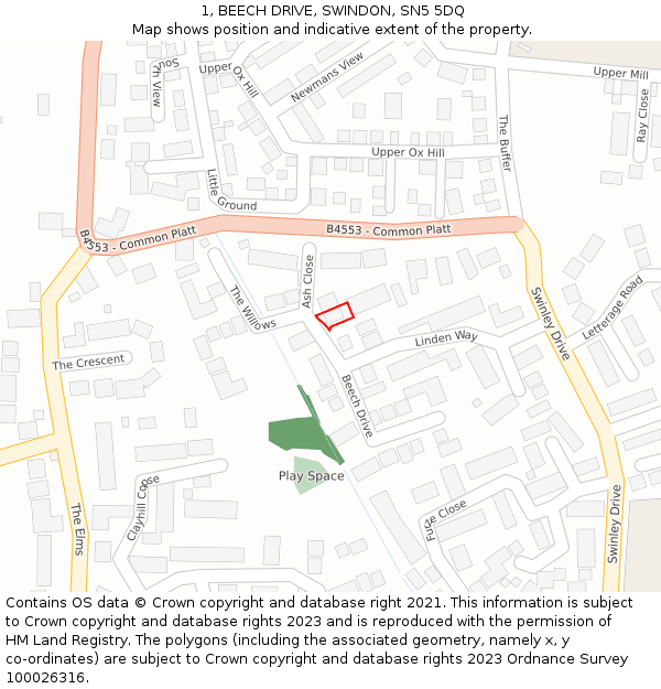 1, BEECH DRIVE, SWINDON, SN5 5DQ: Location map and indicative extent of plot