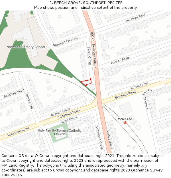 1, BEECH GROVE, SOUTHPORT, PR9 7EE: Location map and indicative extent of plot