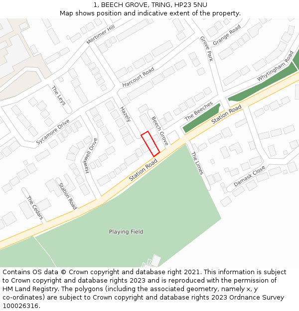 1, BEECH GROVE, TRING, HP23 5NU: Location map and indicative extent of plot