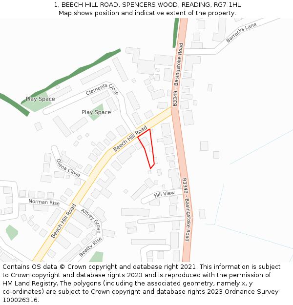 1, BEECH HILL ROAD, SPENCERS WOOD, READING, RG7 1HL: Location map and indicative extent of plot