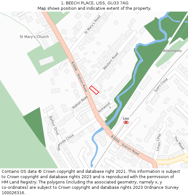 1, BEECH PLACE, LISS, GU33 7AG: Location map and indicative extent of plot