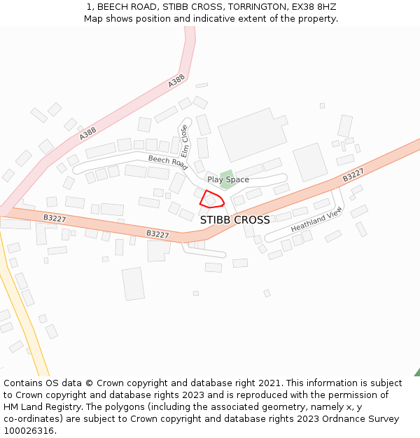 1, BEECH ROAD, STIBB CROSS, TORRINGTON, EX38 8HZ: Location map and indicative extent of plot