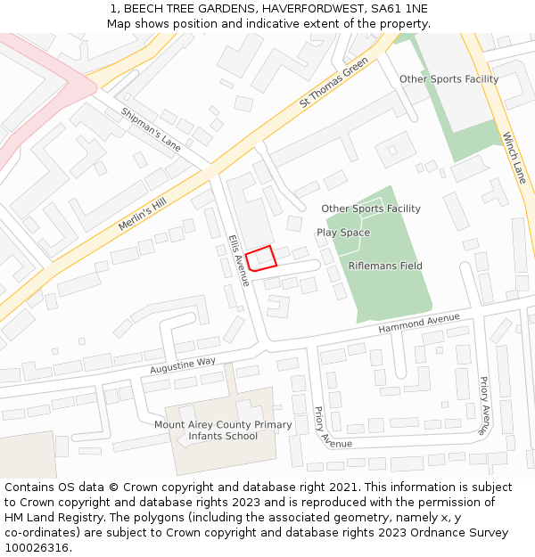 1, BEECH TREE GARDENS, HAVERFORDWEST, SA61 1NE: Location map and indicative extent of plot