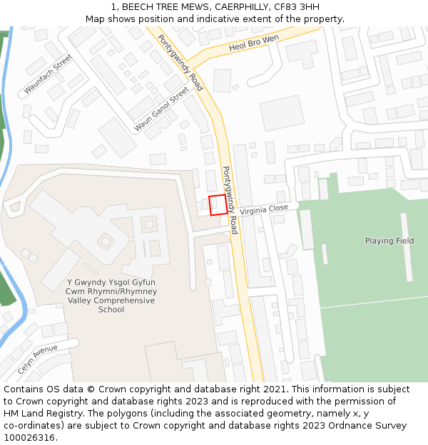 1, BEECH TREE MEWS, CAERPHILLY, CF83 3HH: Location map and indicative extent of plot