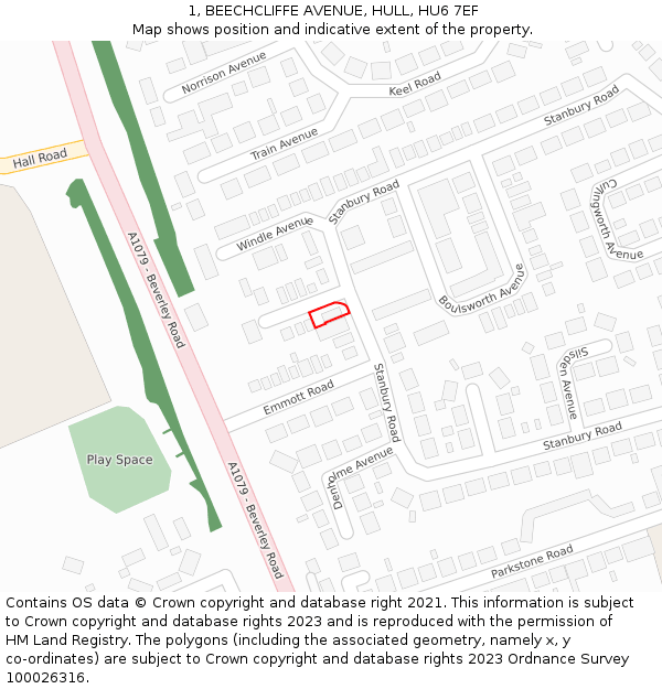 1, BEECHCLIFFE AVENUE, HULL, HU6 7EF: Location map and indicative extent of plot