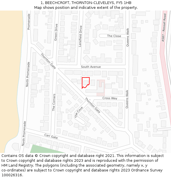 1, BEECHCROFT, THORNTON-CLEVELEYS, FY5 1HB: Location map and indicative extent of plot
