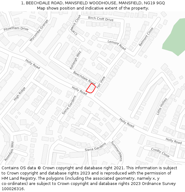 1, BEECHDALE ROAD, MANSFIELD WOODHOUSE, MANSFIELD, NG19 9GQ: Location map and indicative extent of plot