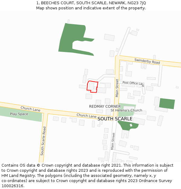 1, BEECHES COURT, SOUTH SCARLE, NEWARK, NG23 7JQ: Location map and indicative extent of plot