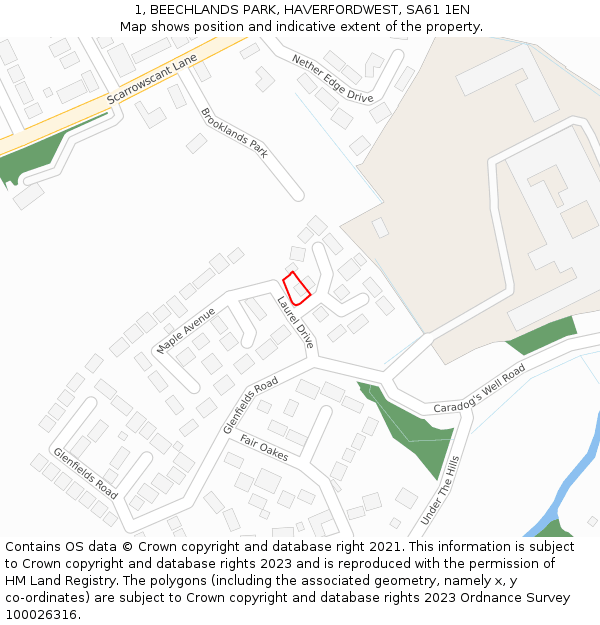 1, BEECHLANDS PARK, HAVERFORDWEST, SA61 1EN: Location map and indicative extent of plot