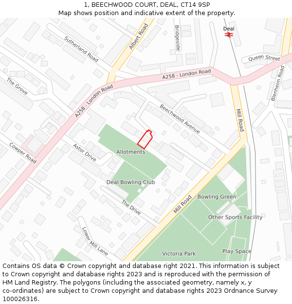 1, BEECHWOOD COURT, DEAL, CT14 9SP: Location map and indicative extent of plot