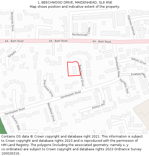 1, BEECHWOOD DRIVE, MAIDENHEAD, SL6 4NE: Location map and indicative extent of plot