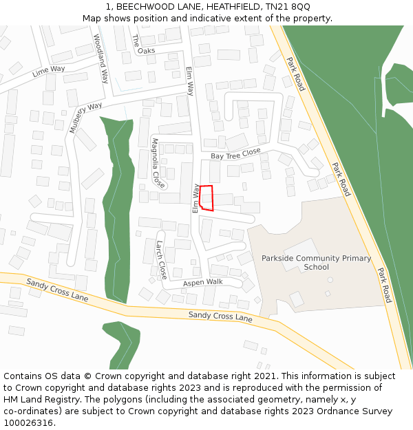 1, BEECHWOOD LANE, HEATHFIELD, TN21 8QQ: Location map and indicative extent of plot