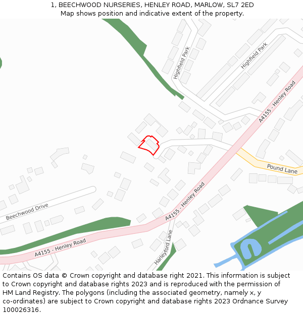 1, BEECHWOOD NURSERIES, HENLEY ROAD, MARLOW, SL7 2ED: Location map and indicative extent of plot