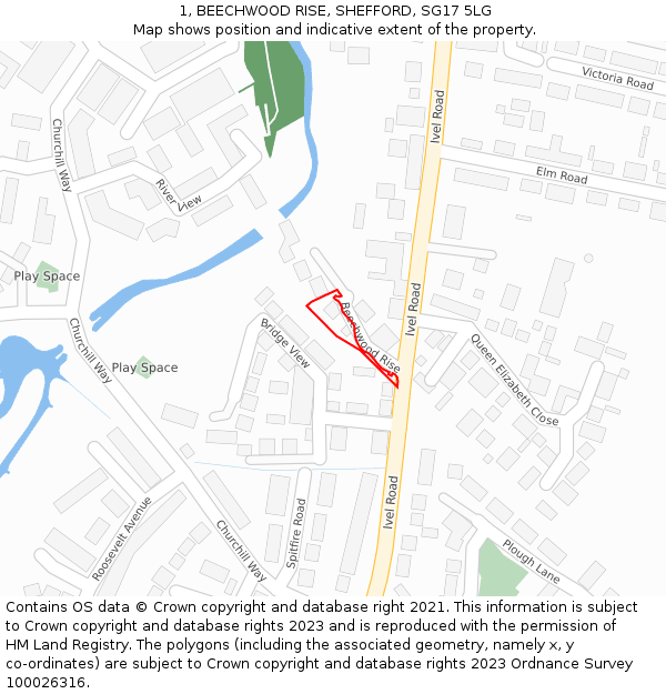 1, BEECHWOOD RISE, SHEFFORD, SG17 5LG: Location map and indicative extent of plot