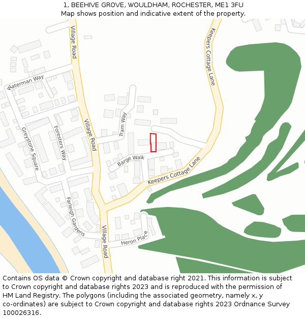 1, BEEHIVE GROVE, WOULDHAM, ROCHESTER, ME1 3FU: Location map and indicative extent of plot