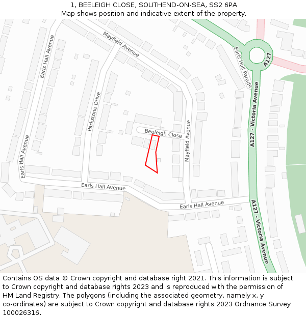 1, BEELEIGH CLOSE, SOUTHEND-ON-SEA, SS2 6PA: Location map and indicative extent of plot