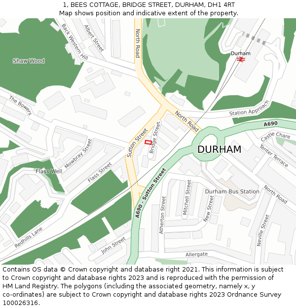 1, BEES COTTAGE, BRIDGE STREET, DURHAM, DH1 4RT: Location map and indicative extent of plot