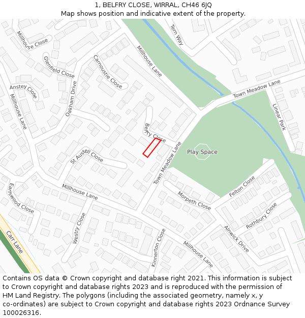 1, BELFRY CLOSE, WIRRAL, CH46 6JQ: Location map and indicative extent of plot