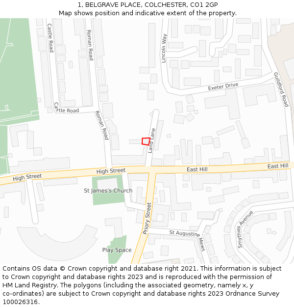 1, BELGRAVE PLACE, COLCHESTER, CO1 2GP: Location map and indicative extent of plot