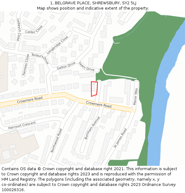 1, BELGRAVE PLACE, SHREWSBURY, SY2 5LJ: Location map and indicative extent of plot