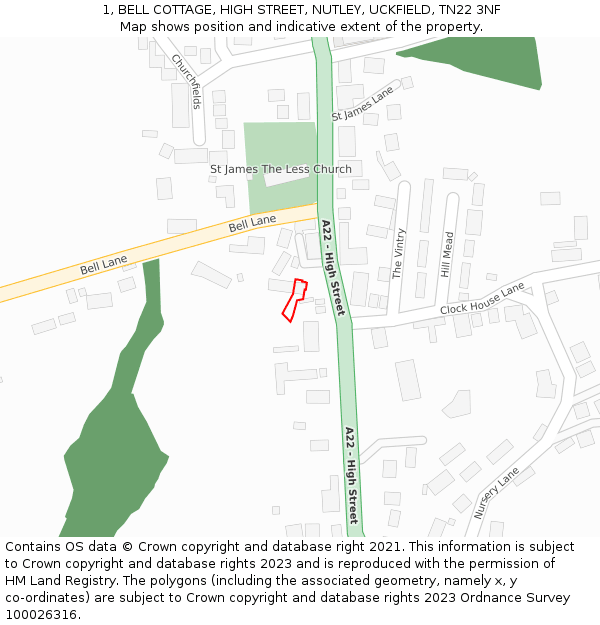 1, BELL COTTAGE, HIGH STREET, NUTLEY, UCKFIELD, TN22 3NF: Location map and indicative extent of plot