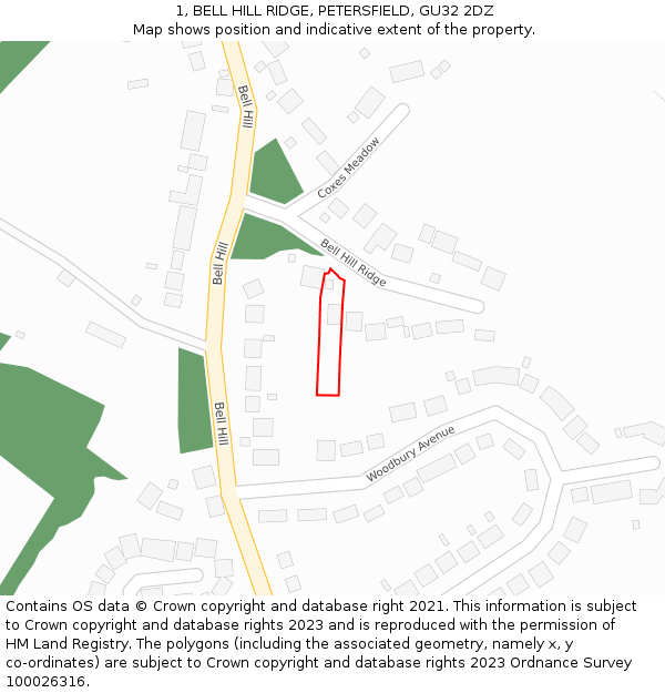 1, BELL HILL RIDGE, PETERSFIELD, GU32 2DZ: Location map and indicative extent of plot