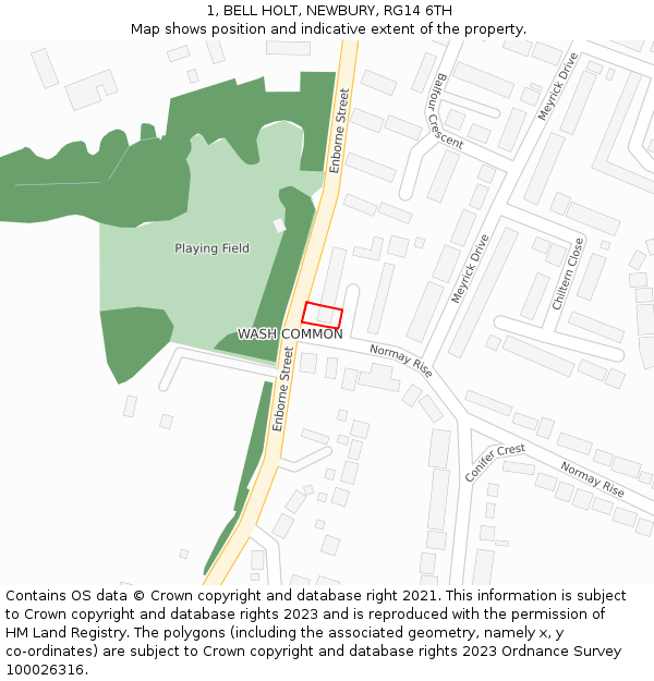 1, BELL HOLT, NEWBURY, RG14 6TH: Location map and indicative extent of plot