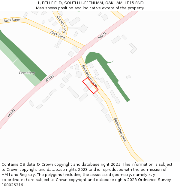 1, BELLFIELD, SOUTH LUFFENHAM, OAKHAM, LE15 8ND: Location map and indicative extent of plot