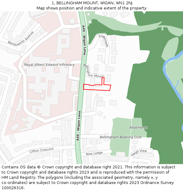 1, BELLINGHAM MOUNT, WIGAN, WN1 2NJ: Location map and indicative extent of plot