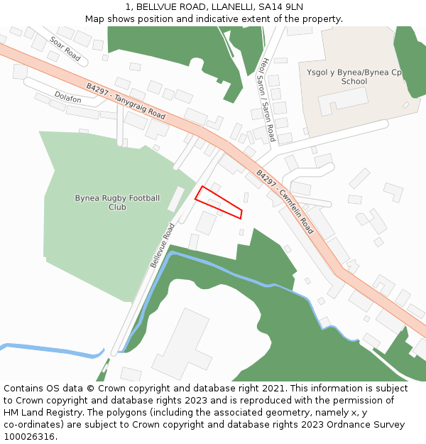 1, BELLVUE ROAD, LLANELLI, SA14 9LN: Location map and indicative extent of plot