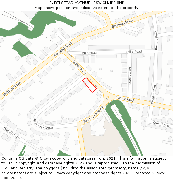 1, BELSTEAD AVENUE, IPSWICH, IP2 8NP: Location map and indicative extent of plot